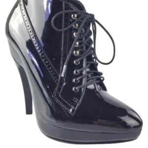 BURBERRY Black Patent Leather Platform Booties
